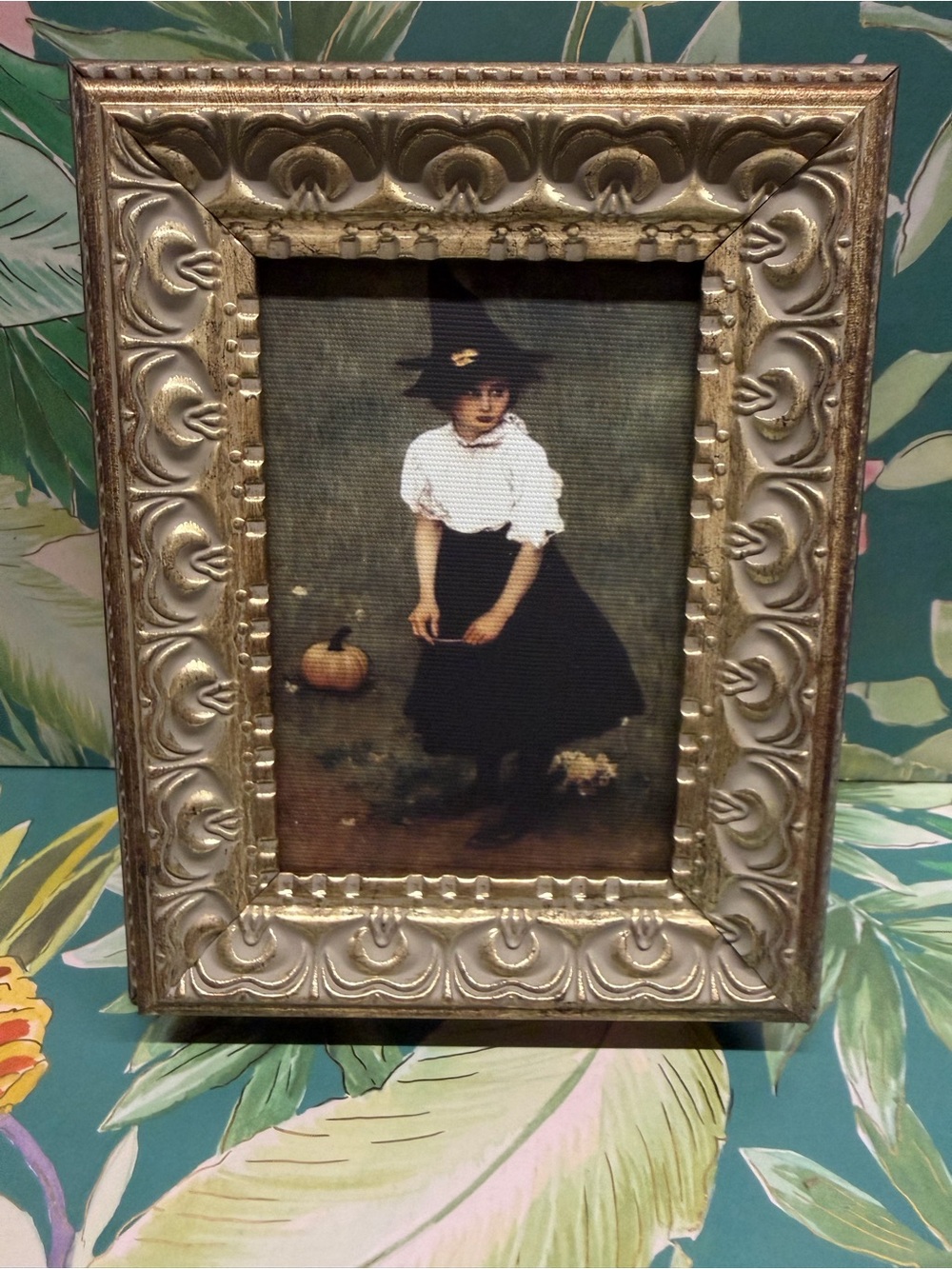 NEW Retro Witch Portrait Framed Art Print Pumpkin Halloween Gothic Decor